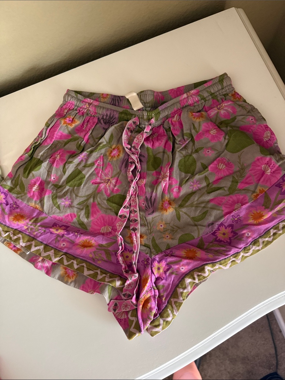 Spell Pink Floral High-Waist Drawstring Shorts